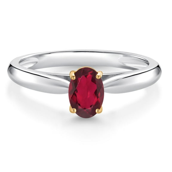 Gem Stone King 0.50 Ct Oval Red Mystic Topaz 925 Silver and 10K Yellow Gold Solitaire Engagement Ring (Size 6)