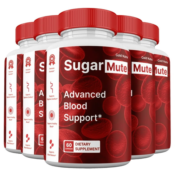 SugarMute Capsules, Official Supplement, Maximum Strength Blood Support Pills All Natural, 30 Day Supply per Bottle (5 pack)