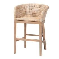 bali & pari Papua Bohemian Antique White Washed Rattan and Mahogany Wood Counter Stool