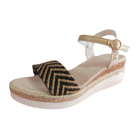 

Jungdeepe Ladies Summer Retro Colour Blocking Bohemian Style Woven Thick Bottom Slope With Large Size Sandals Slippers