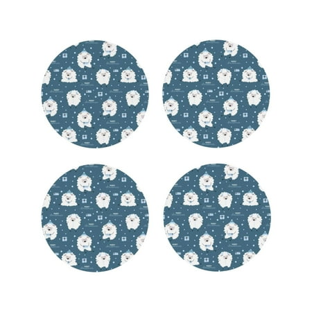 

Vsdgher Christmas sheep Leather Coasters for Drinks Durable Drink Coasters 4 Set for Tabletop Protection Luxurious Home Décor and Housewarming Gift-Round Shape