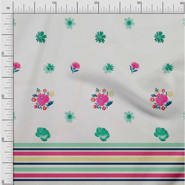 oneOone Viscose Chiffon Fabric Stripe & Floral Panel Decor Fabric Printed BTY 42 Inch Wide