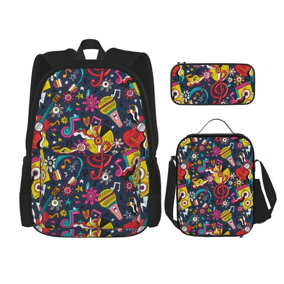 Balery Rock Music Mochila Escolar 3 en 1 para Niños - Mochila Resistente con Lonchera Térmica y Estuche - Mochila Escolar para Niños y Niñas