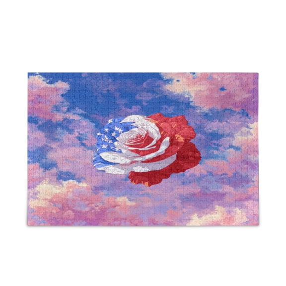 500 Pieces Jigsaw Puzzles Storage Bag & Guide Rose with Flag Pattern Puzzle for 15 