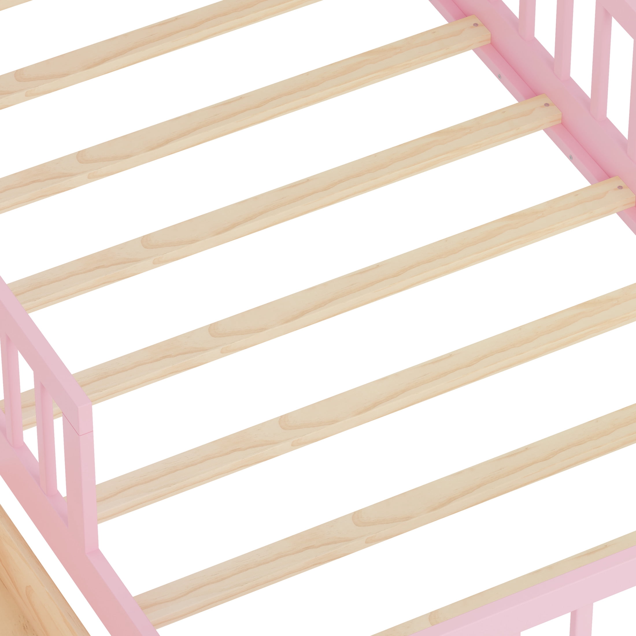 Noble House Twin Bed Frame with Headboard Storage Rack, 2 Drawers, and Safety Guardrails, Pink