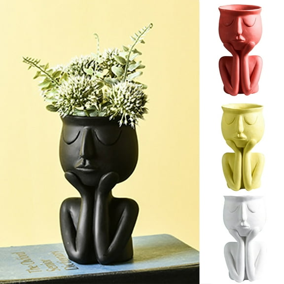 Cheers.US Creative Art Portrait Sculpture Vase Flower Pot Garden Storage Abstract Character Succulents Plant Pot Micro Landscape Decor