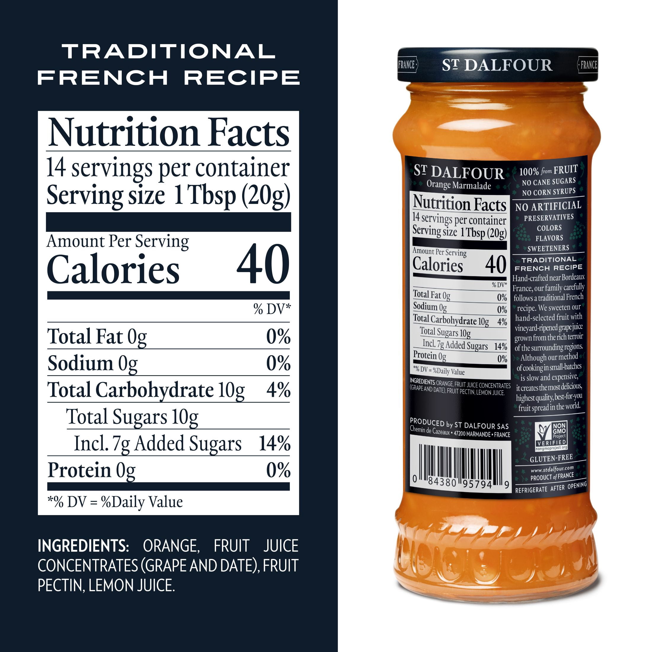 (2 pack) St. Dalfour Orange Marmalade Fruit Spread, 100% from Fruit, Vegan & Gluten Free, 10 oz Jar