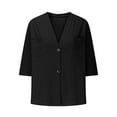 thumbnail image 4 of ZyeKqe Cotton Linen 3/4 Length Sleeve Tops for Women Button up V Neck Top Casual Comfy Blouses Top, 4 of 6