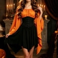 thumbnail image 6 of LEKWK Renaissance Dress Women Gothic Witch Costume Flared Bell Sleeve Lace Up Corset Peasant Dress Halloween Cosplay Party Medieval Dress, 6 of 9