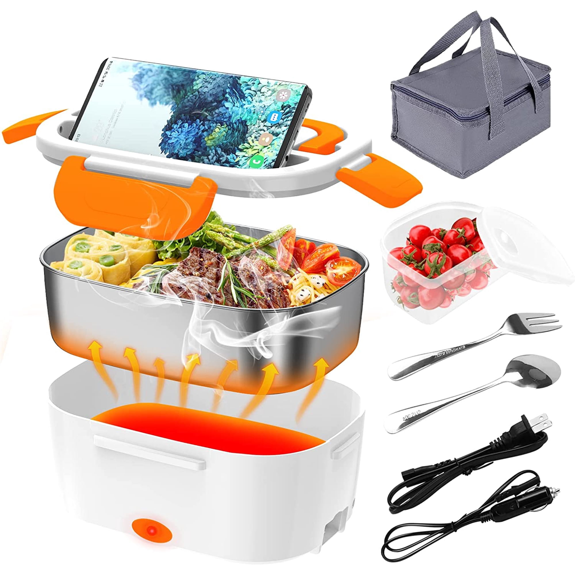 Electric Lunch Box 60W Food Warmer Heater 12V 24V 110V Faster Heated Lunch  Box for Car/Truck/Home Portable Heating Boxes with 1.5L 306 SS Container  Fork u0026 Spoon - Walmart.com