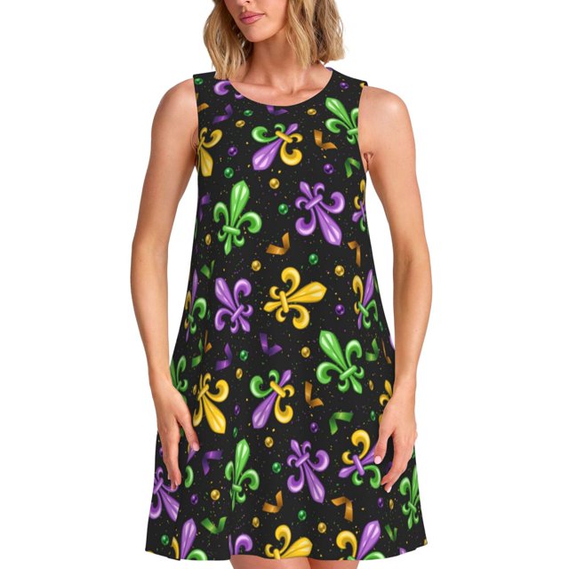 Bixox Mardi Gras Carnaval4 Robe Sans Manches pour Femmes avec Poches, Robe Décontractée Longueur Genou pour l'Été-3TG