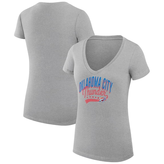 Women's G-III 4Her by Carl Banks Heather Gray Oklahoma City Thunder Super-Slim Fit Lightweight Filigree Logo V-Neck