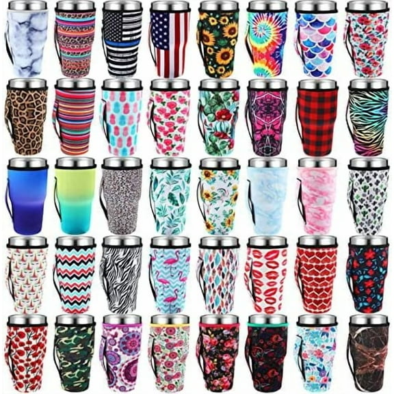 40 Pieces Reusable Iced Coffee Cup Sleeve With Handle - Neoprene Insulated Tumbler Cover for 30-32 oz Cold Hot Beverages
