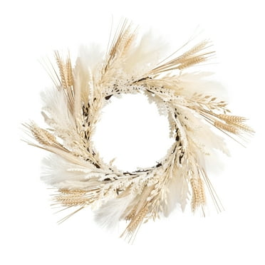Better Homes & Gardens Artifcial 18'' Diameter Pampas Wreath, White Color, Polyester