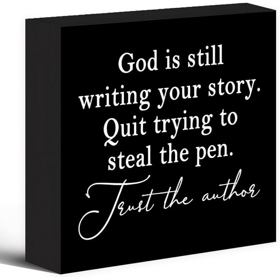 Zomyto 7"x7" God Is Still Writing Your Story Wood Box Sign Desk Decor, Christian Scripture Bible Verse Prayer Room Decor Wooden Block Sign