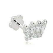 AVORA 14K White Gold Simulated Diamond CZ Crown Cartilage Piercing Flat Back Earring Body Jewelry (18 Gauge)