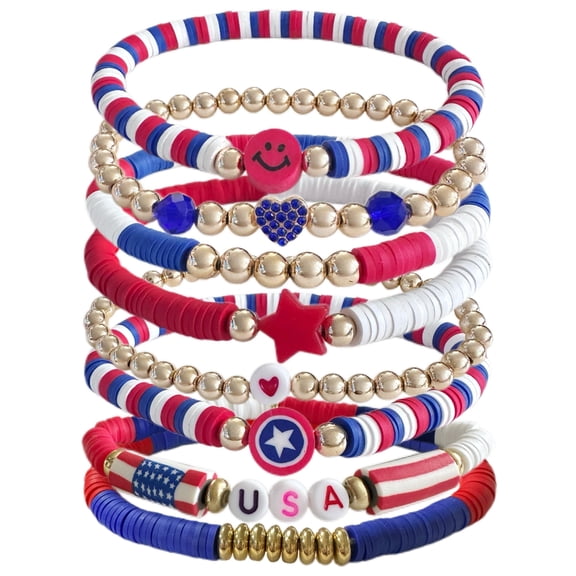 250 Anniversary USA Merchandise，Red, White and Blue Clay Beaded Stackable Stretch Bracelets, Patriotic America Jewelry, 4th of July Accessories, Independence Day Gift for Women and Men