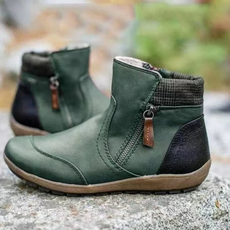 

Clearance Sales Online Deals Low-top Ankle Boots Contrast Color Stitching Flat-heeled Viscose Shoes Round Toe Snow Boots Women