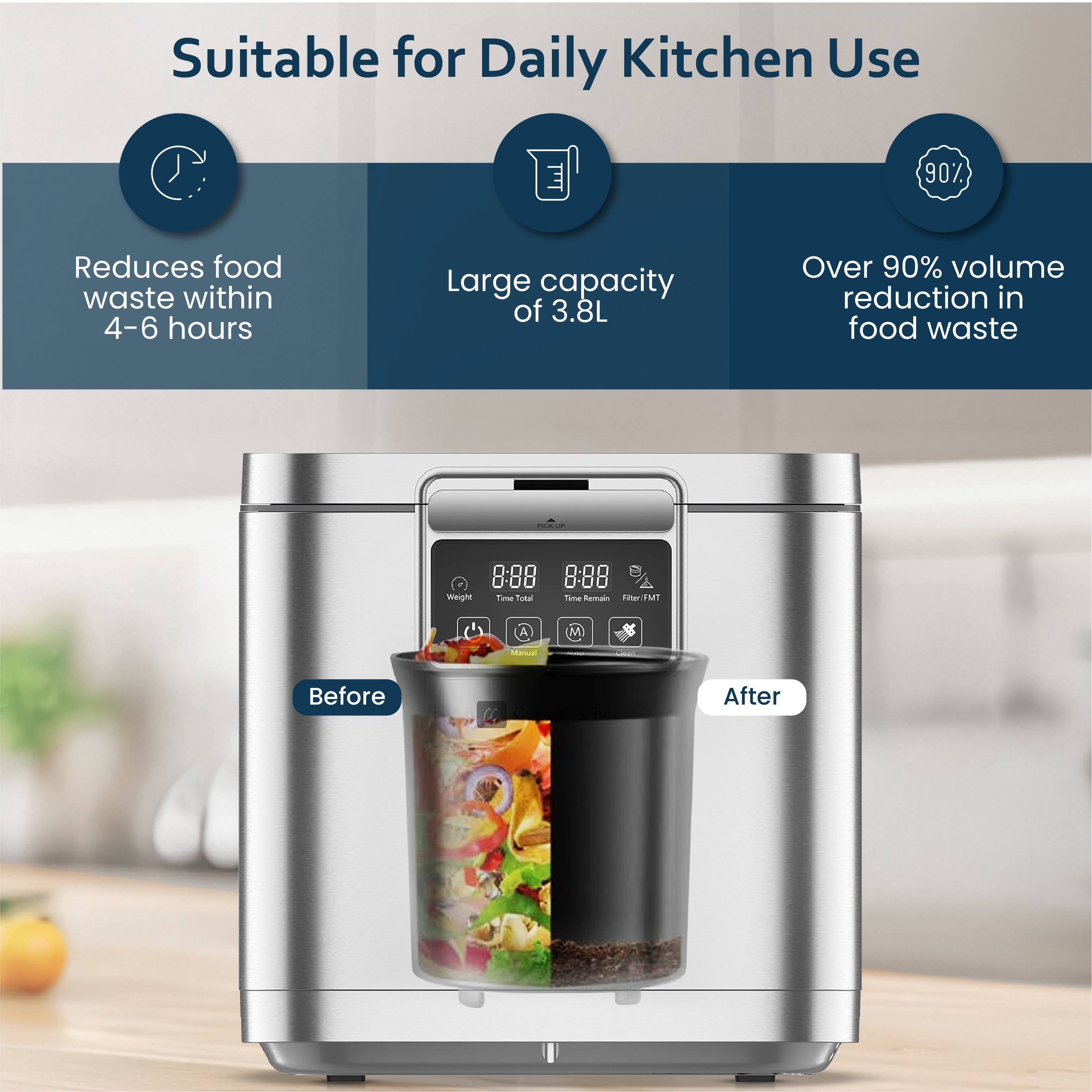 Culinary Chef, 3.8L Smart Electric Food Waste Composter, Stainless Steel
