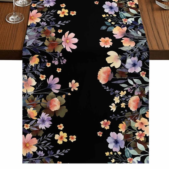 Table Runners 90 Inches Long Dress Scarves, Black Spring Floral Farmhouse Coffee/Dining/Kitchen Table Runner for Living Room, Elegant Flowers Farmhouse Botanical 13x90 Inch