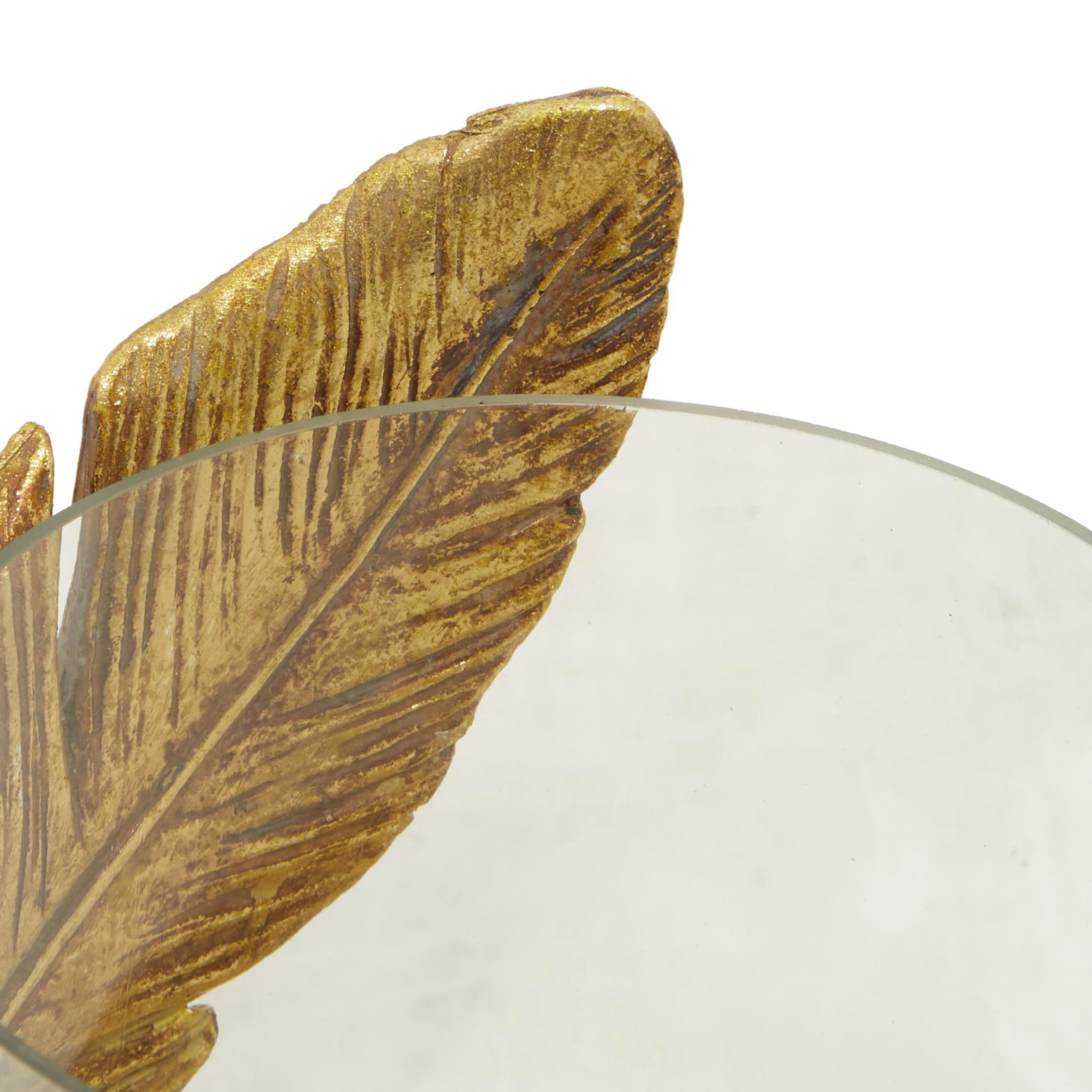 DecMode Gold Glass Bird Feather Pillar Hurricane Lamp