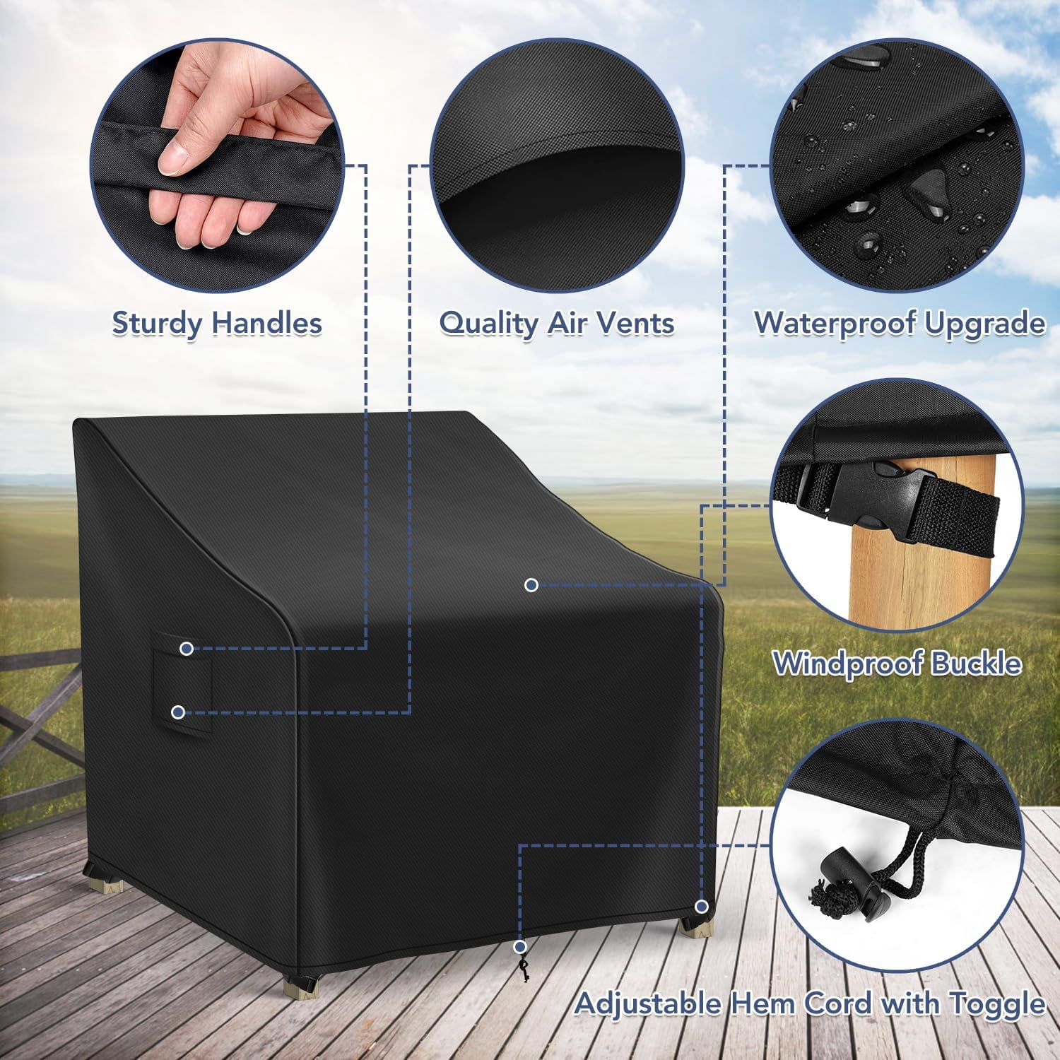 Adirondack Chair Covers Waterproof, Lawn Outdoor Chair Covers 2 Pack, Patio Chair Covers for Outdoor Furniture Fits up to 32W x 37D x 36H inches, Black