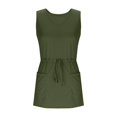 thumbnail image 6 of JoveMarine Dresses for Women Summer Casual V-Neck - Drawstring Waist Short Beach Vacation T-Shirt Dress with Pockets, Sleeveless Lightweight,Army Green L, 6 of 7