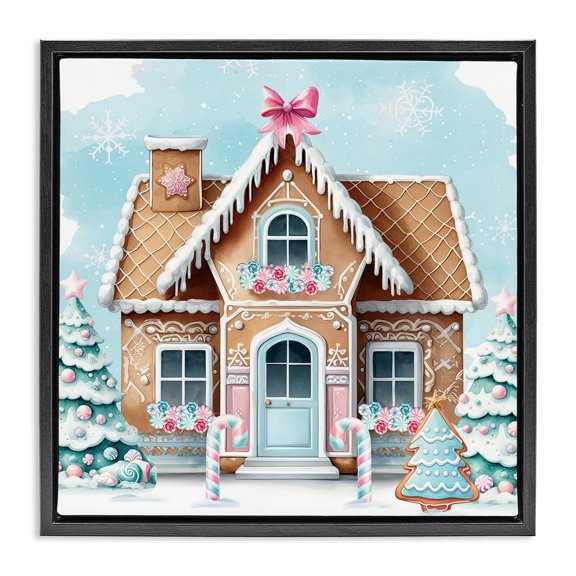 Stupell Industries Fancy Gingerbread House Holiday Painting Black Floater Framed Canvas Art Prints Wall Art, 18 x 18