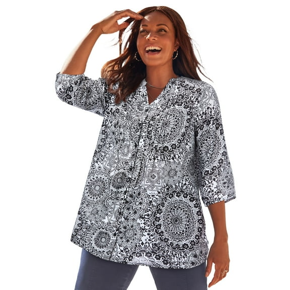 Catherines Women's Plus Size Petite Pintuck Buttonfront Blouse