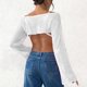 thumbnail image 5 of TaTaai Women's Fashion Casual Solid Color Round Neck Long Sleeve Cropped Cover Up Ladies Summer Lightweight Soft Polyester Blouse Top for Daily Beach Party Vacation All Season Wear Gift, 5 of 5