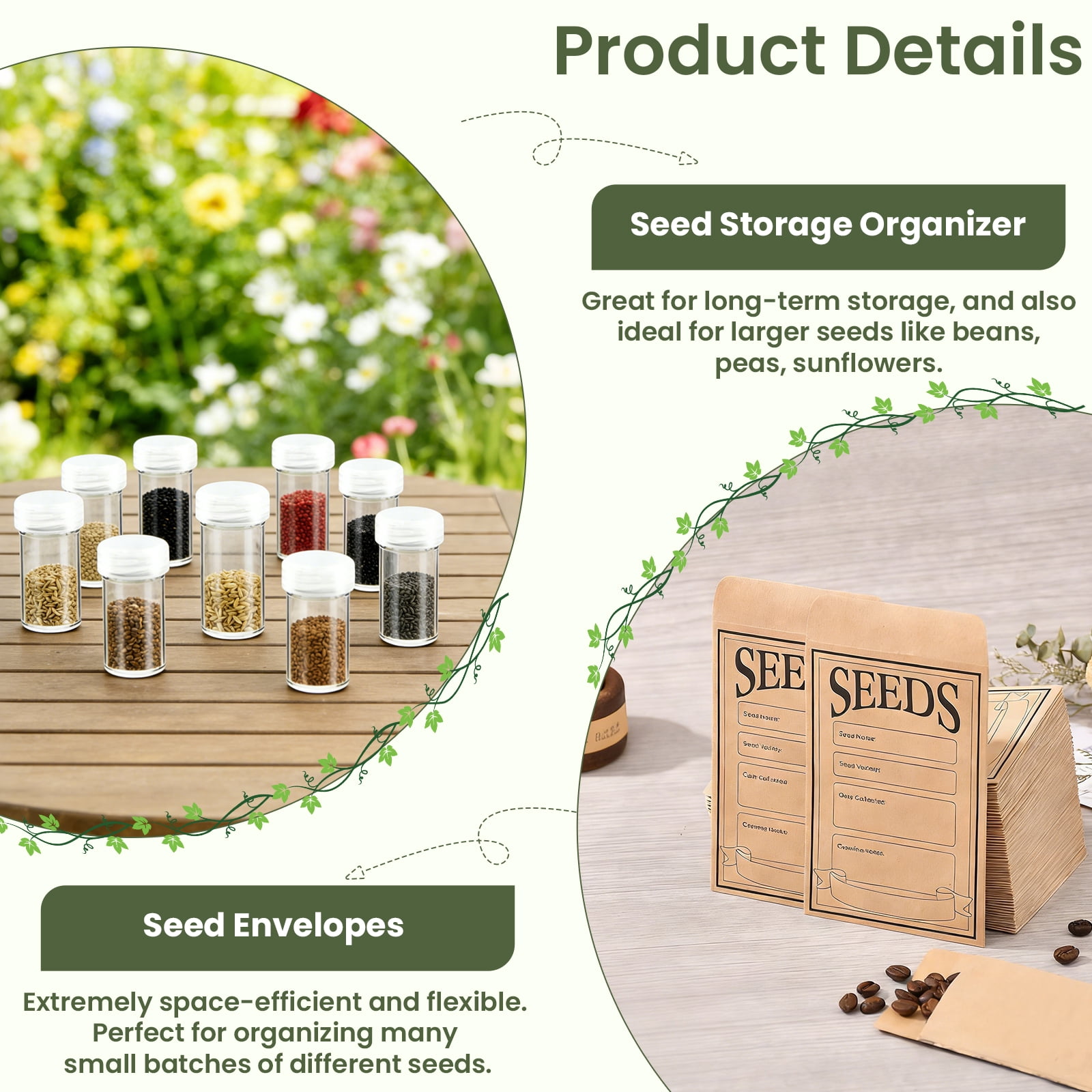 Seed Storage Box, Metal Seed Container, Seed Storage Container (Green)