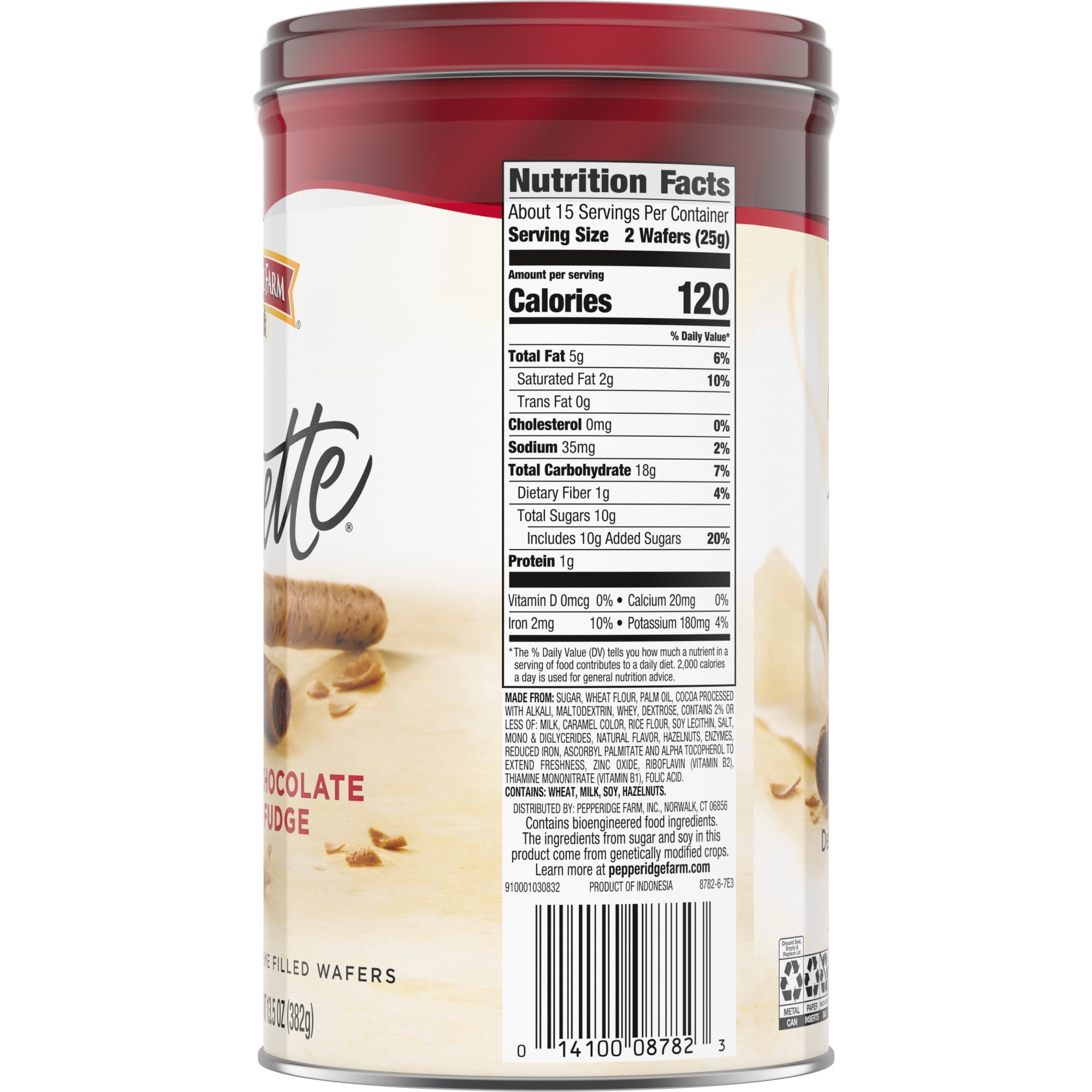 Pepperidge Farm Pirouette Cookies, Chocolate Fudge Créme Filled Wafers, 13.5 oz Tin