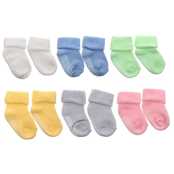 WSTEER 6 Pairs of Baby Thick Anti-skid Socks Infant Breathable Cotton Socks(S)