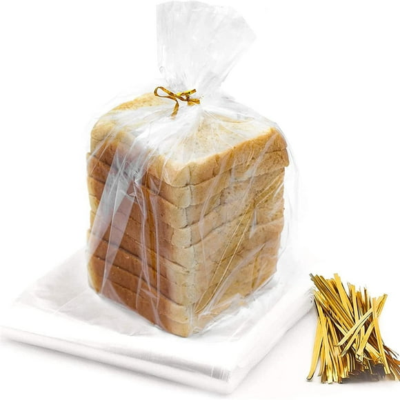 FUNSTITUTION Clear Plastic Bags Reusable Bread Storage with Twist Ties 100 Pack