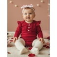 thumbnail image 4 of BemeyourBBs Infant Baby Girl Valentines Day Outfit Cute Newborn Spring Clothes Ruffled Long Sleeve Bodysuit Heart Print Overalls Flare Pants Set Headband, 4 of 9