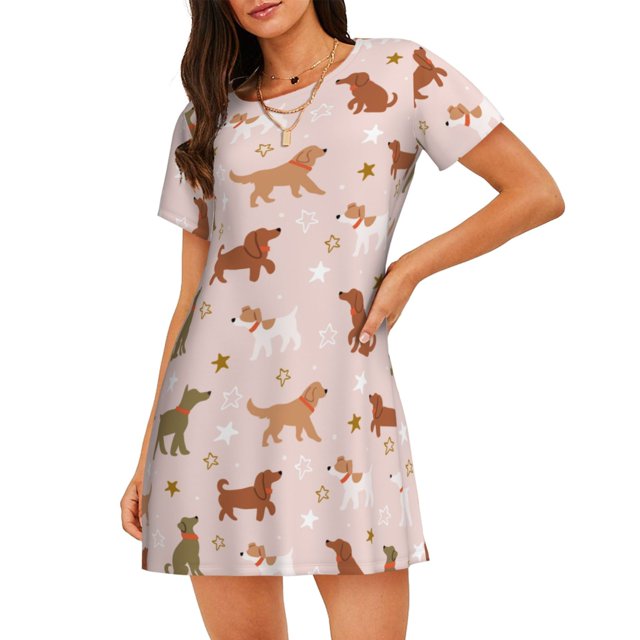 Easygdp Star Cute Dog Camisón de manga corta para mujer, informal, estampado