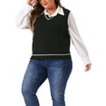 thumbnail image 5 of Agnes Orinda Plus Size Sweater Vest for Women V Neck Stripe Cable Knit Sleeveless Pullover Sweater Vest 4X Black, 5 of 7
