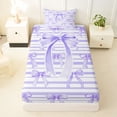 thumbnail image 3 of Erosebridal Princess Bow Twin Sheet Sets For Girls,Purple Geometric Striped Bedding For Kids 3 Pieces, 3 of 6