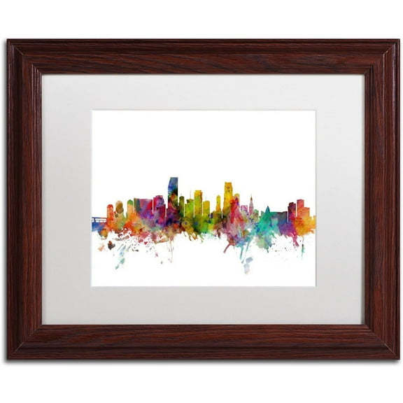 Trademark Fine Art 'Miami Florida Skyline' Canvas Art by Michael Tompsett, White Matte, Wood Frame