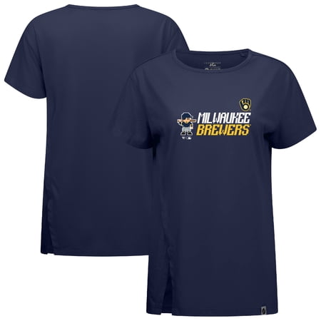 Women s-Levelwear Navy Milwaukee Brewers Influx 8-Bit Baseball T-Shirt