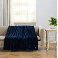thumbnail image 2 of Chaps Solid Silky Soft Flannel Fleece Throw Blanket Navy 50” X 70” (One Size), 2 of 4