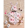 thumbnail image 3 of FEORJGP Infant Baby Girls Summer Easter Clothes Newborn Short Sleeve Jumpsuit Easter Egg Carrot Rabbit Print Bodysuit Crew Neck Rompers with Hat Toddler Cute Casual Outfit, 3 of 9
