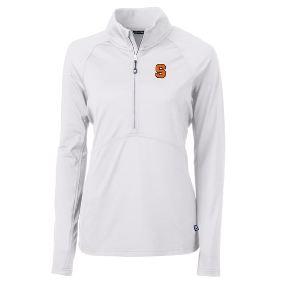Women's Cutter & Buck White Syracuse Orange Adapt Eco Knit Half-Zip Pullover Jacket