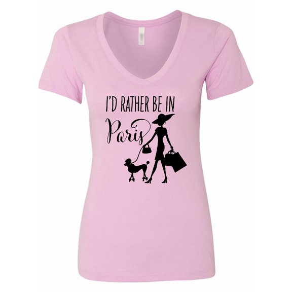 Inktastic I'd Rather Be in Paris Shopping and Travel Women's V-Neck T-Shirt