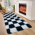 thumbnail image 4 of Garvee 2'x6' Fluffy Runner Rugs Soft Luxury Shag Carpet, Modern Checkered Shaggy Rugs Christmas Rug with Non Slip Backing for Hallway Bedroom Home Decor, Navy, 4 of 8