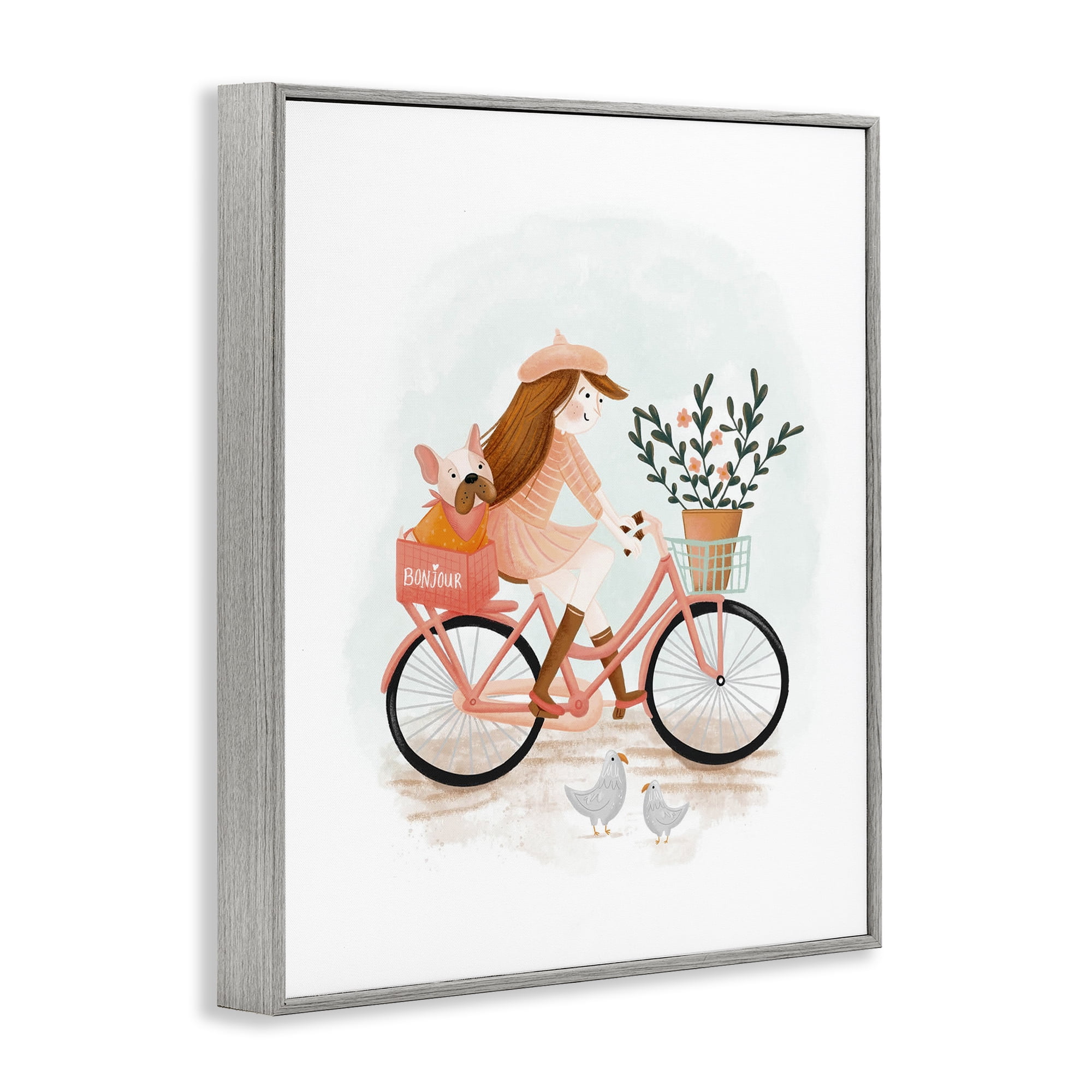 Stupell Industries Paris Girl on Bike Novelty Painting Gray Framed Art Print Wall Art, 11 x 14