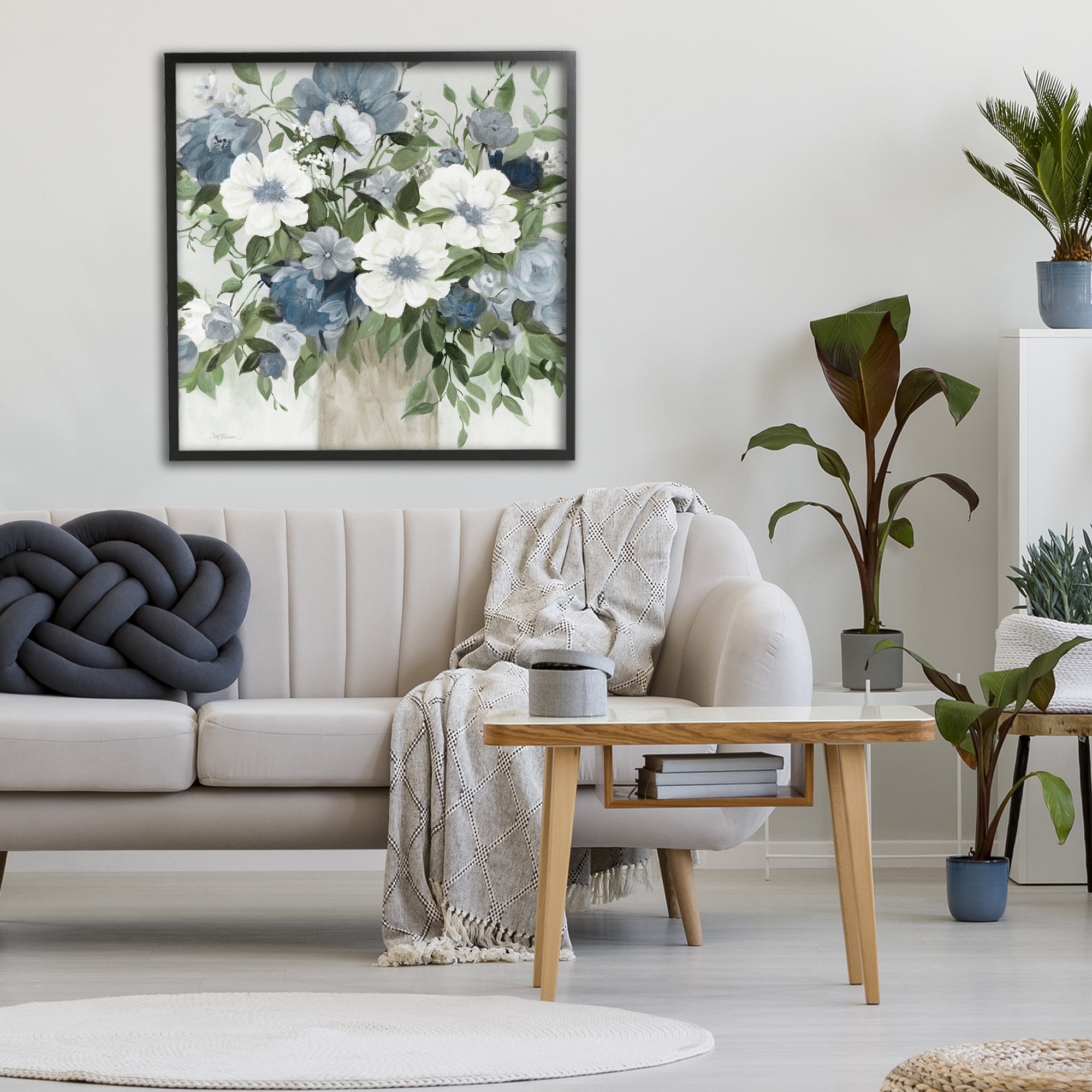 Stupell Industries White & Grey Blossoms Black Framed Giclee Art, design by Carol Robinson