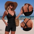 thumbnail image 3 of High Waist Bathing Suits for Women Solid Color 2 Pc Swimming Trunks with Pocket Tangini Split Swimsuit Set, 3 of 6