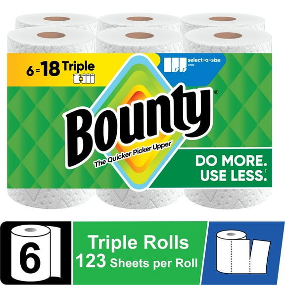 Bounty Paper Towels Select-A-Size White, 6 Triple Rolls, 123 Sheets Per Roll