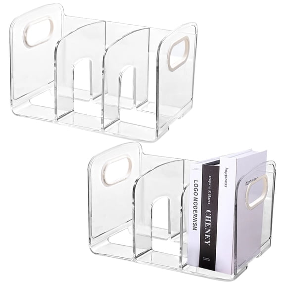 2 Pcs Clear Magazine Holders, 3 Compartments Vertical File Organizer For Office Desk, Space-Saving Plastic Desk Book End